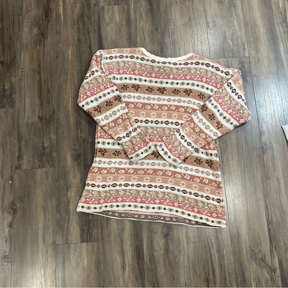 Striped Fair Isle Knit Sweater in Pink, Cream & Brown - Picture 2 of 6